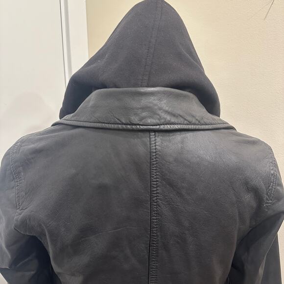 Caslon Black Leather Moto Biker Jacket Removable Hood Indie Sleaze Punk Edgy Emo - Picture 8 of 12